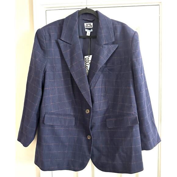 FUTURE COLLECTIVE Reese Blutstein Navy Plaid Check Prep Wool Blend Blazer 1X NWT - Picture 2 of 6